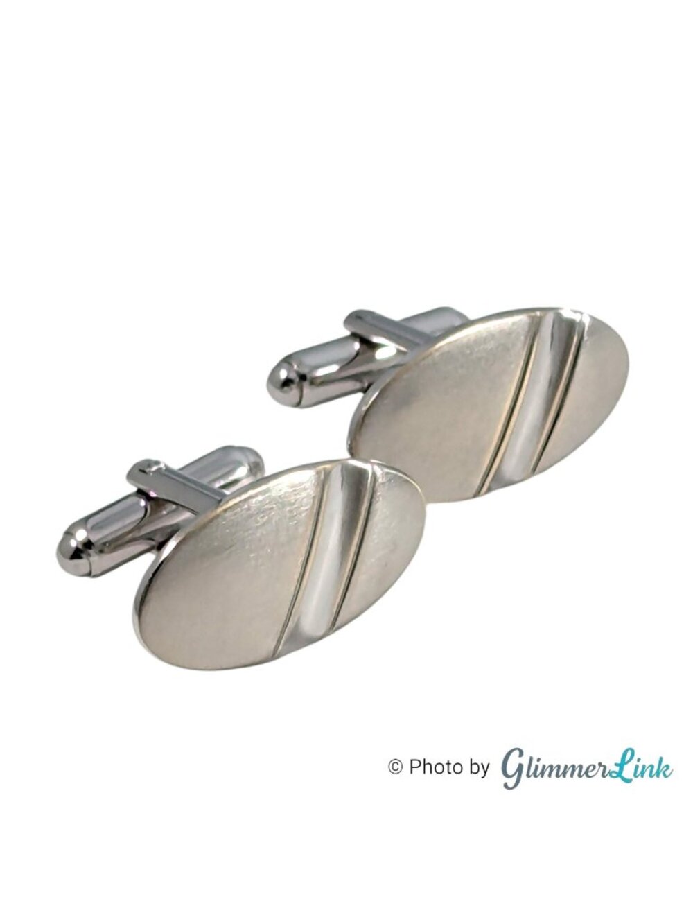 Vintage Shields Fifth Avenue Diagonal Stripe Oval Silver Tone Cufflinks